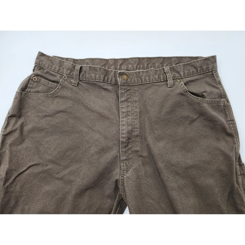 Mens Y2K Dickies Tan Khaki Brown Canvas Carpenter Work Pants Size 40x30 - Picture 2 of 16